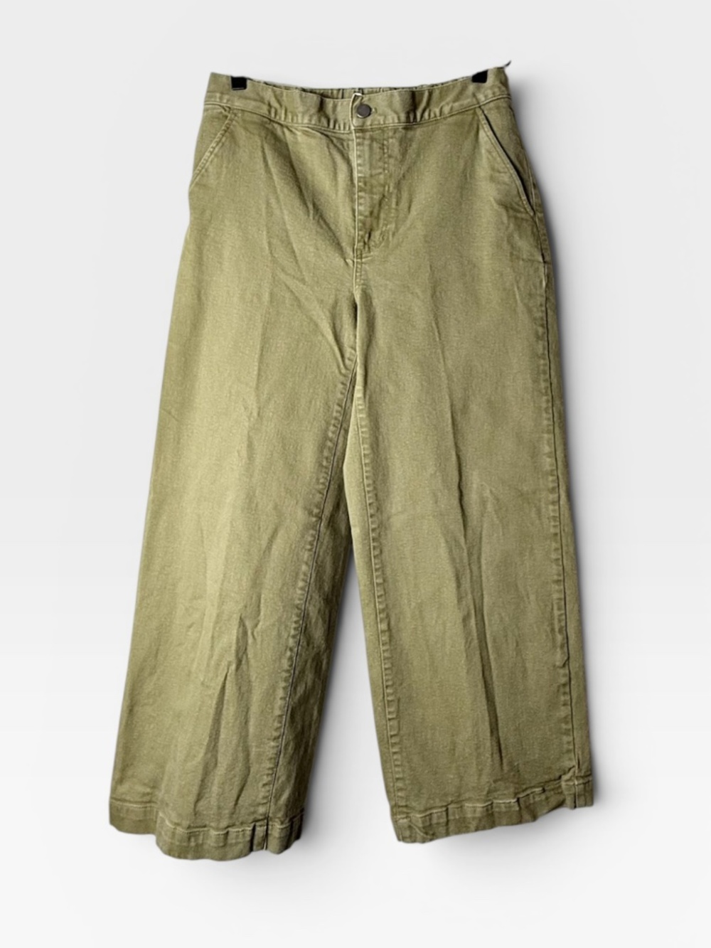 Oak + Fort Wide Leg Pant Size Large Cropped Green Cotton (I)